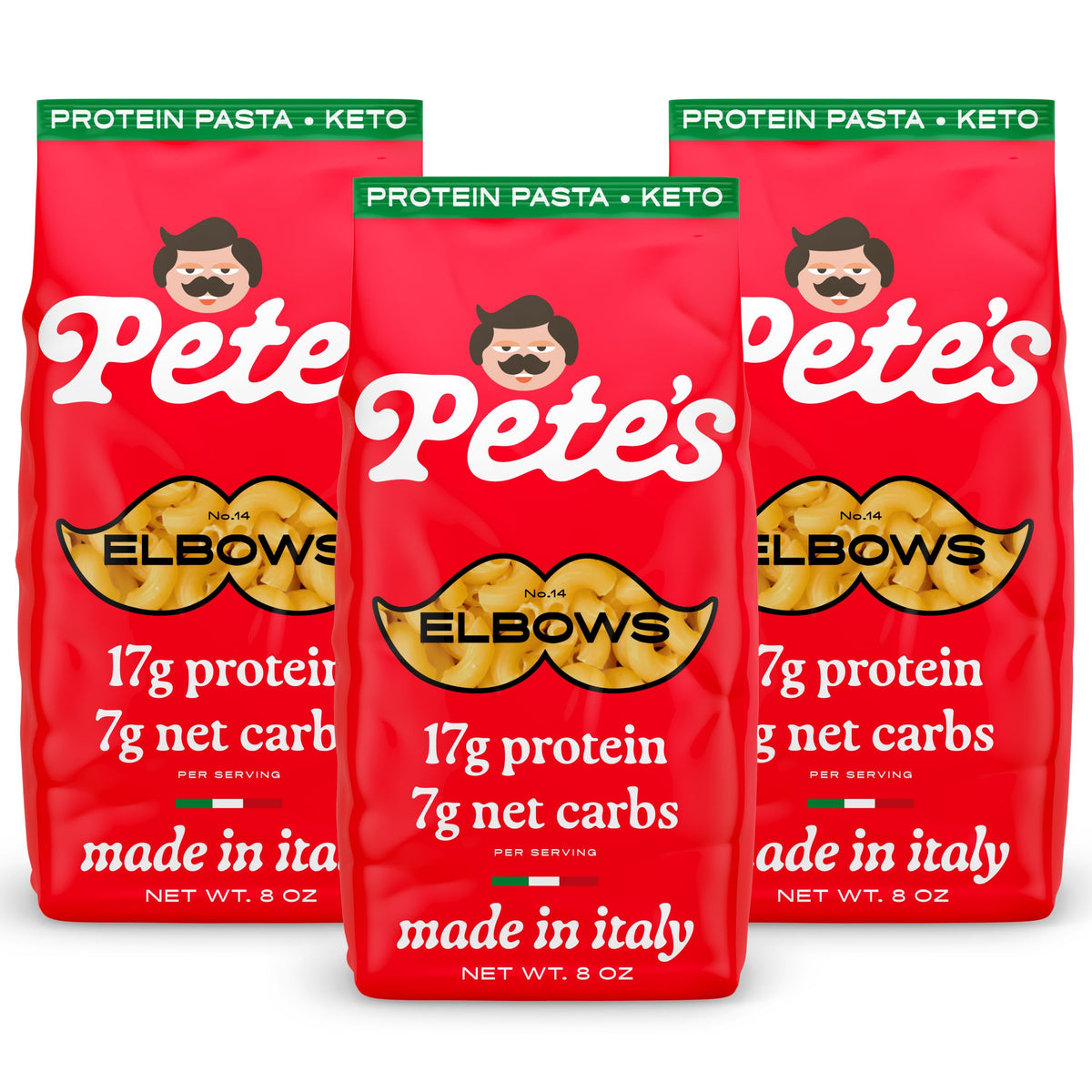 Pete's Pasta elbow macaroni with 17g protein per serving for a satisfying bite.