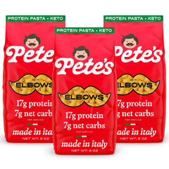Pete's Pasta elbow macaroni with 17g protein per serving for a satisfying bite.