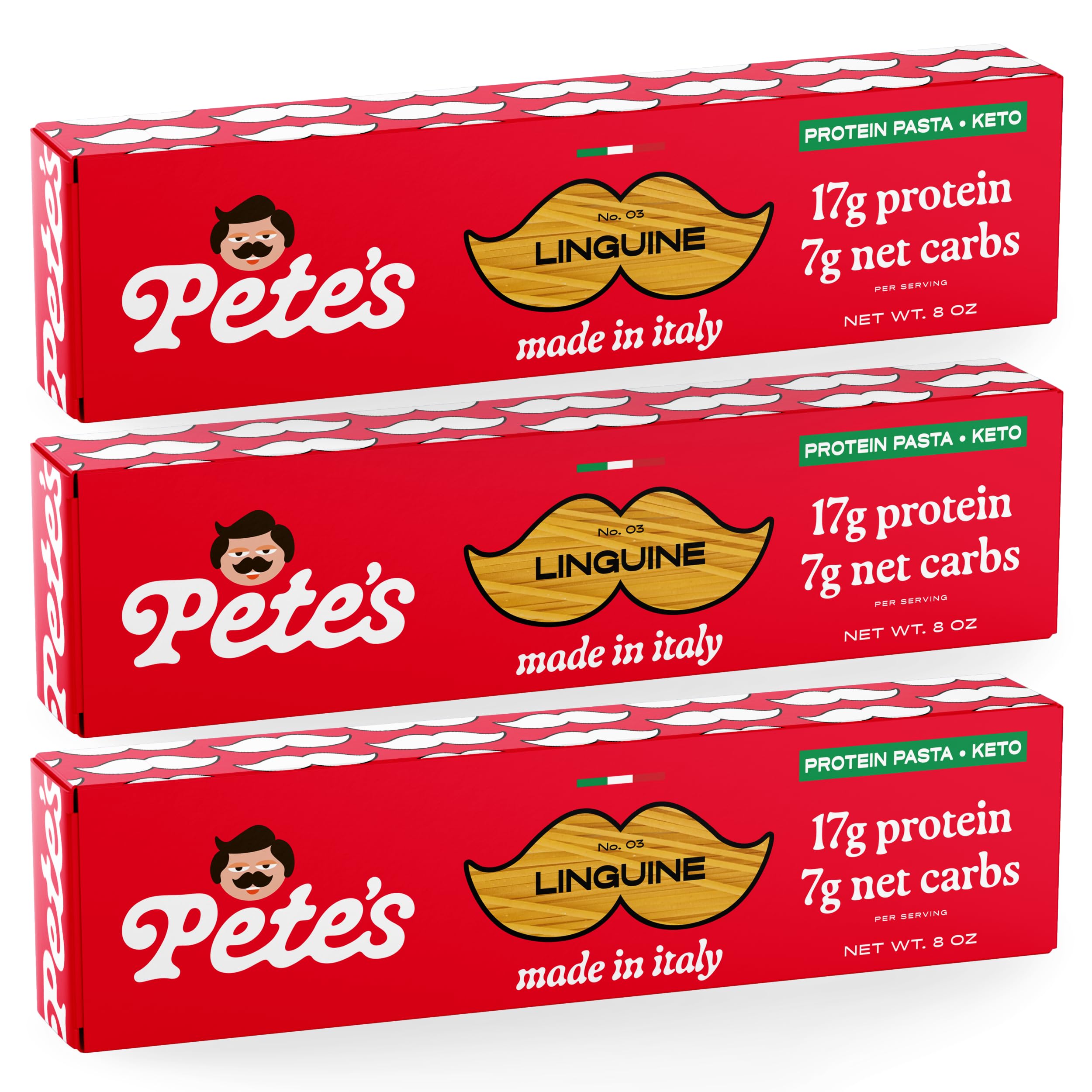Pete's Pasta linguine noodles presented with 17g protein per serving