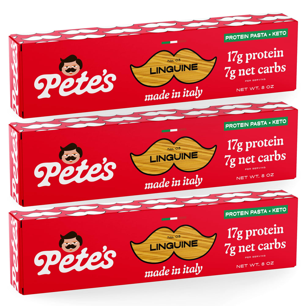 Pete's Pasta linguine noodles presented with 17g protein per serving