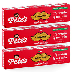 Pete's Pasta linguine noodles presented with 17g protein per serving