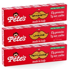 Pete's Pasta spaghetti 3-pack front view, ideal for quick weeknight dinners.