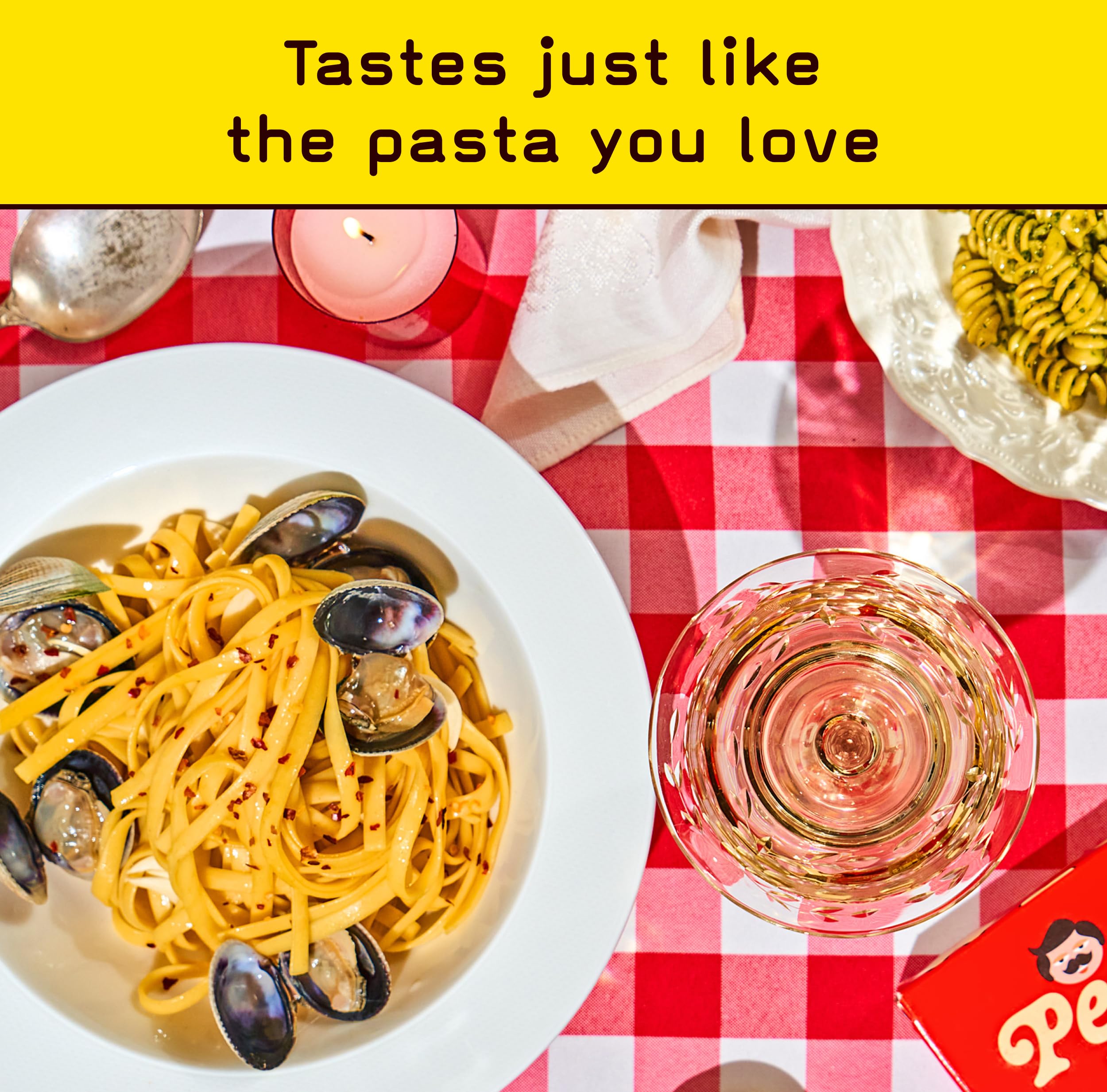 Pete's Pasta 3-pack display for convenient stock in pantry.