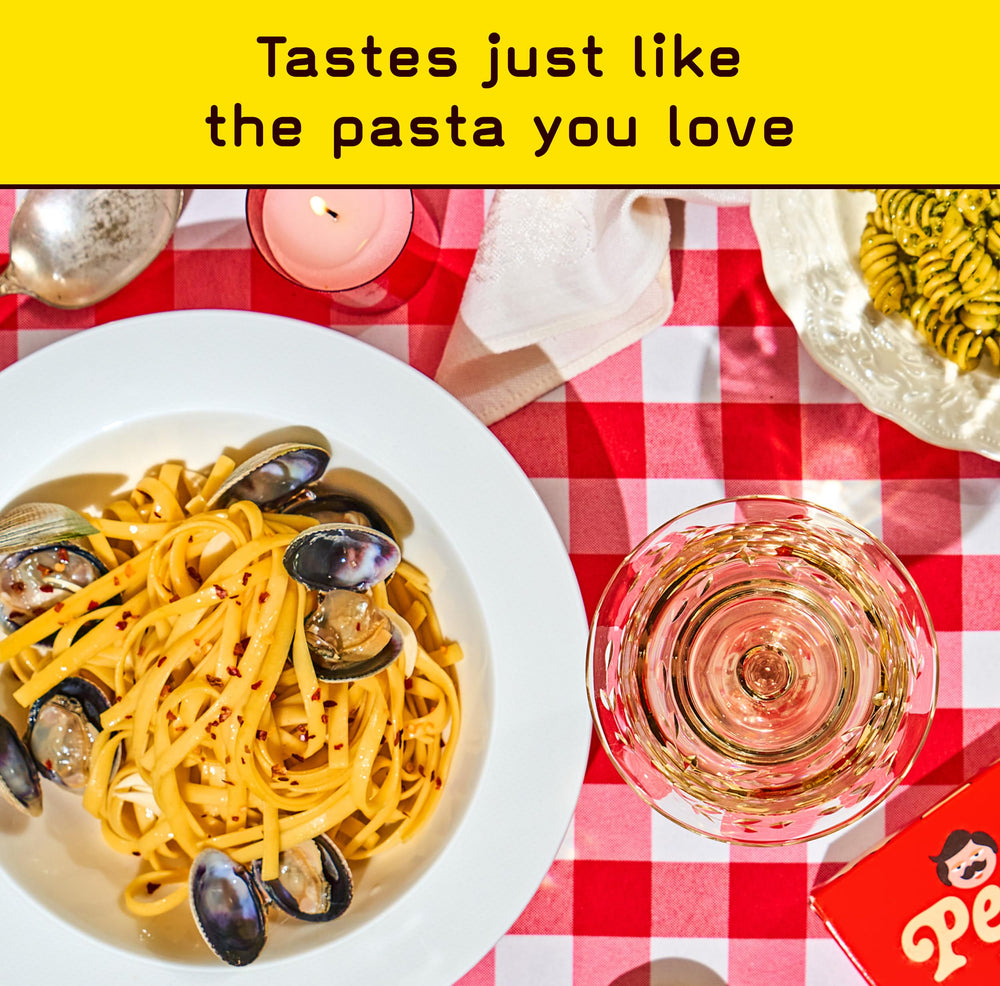 Pete's Pasta 3-pack display for convenient stock in pantry.
