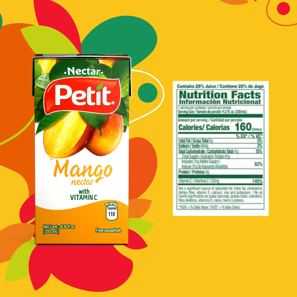 Petit Mango Nectar glass serve highlighting tropical mango flavor.