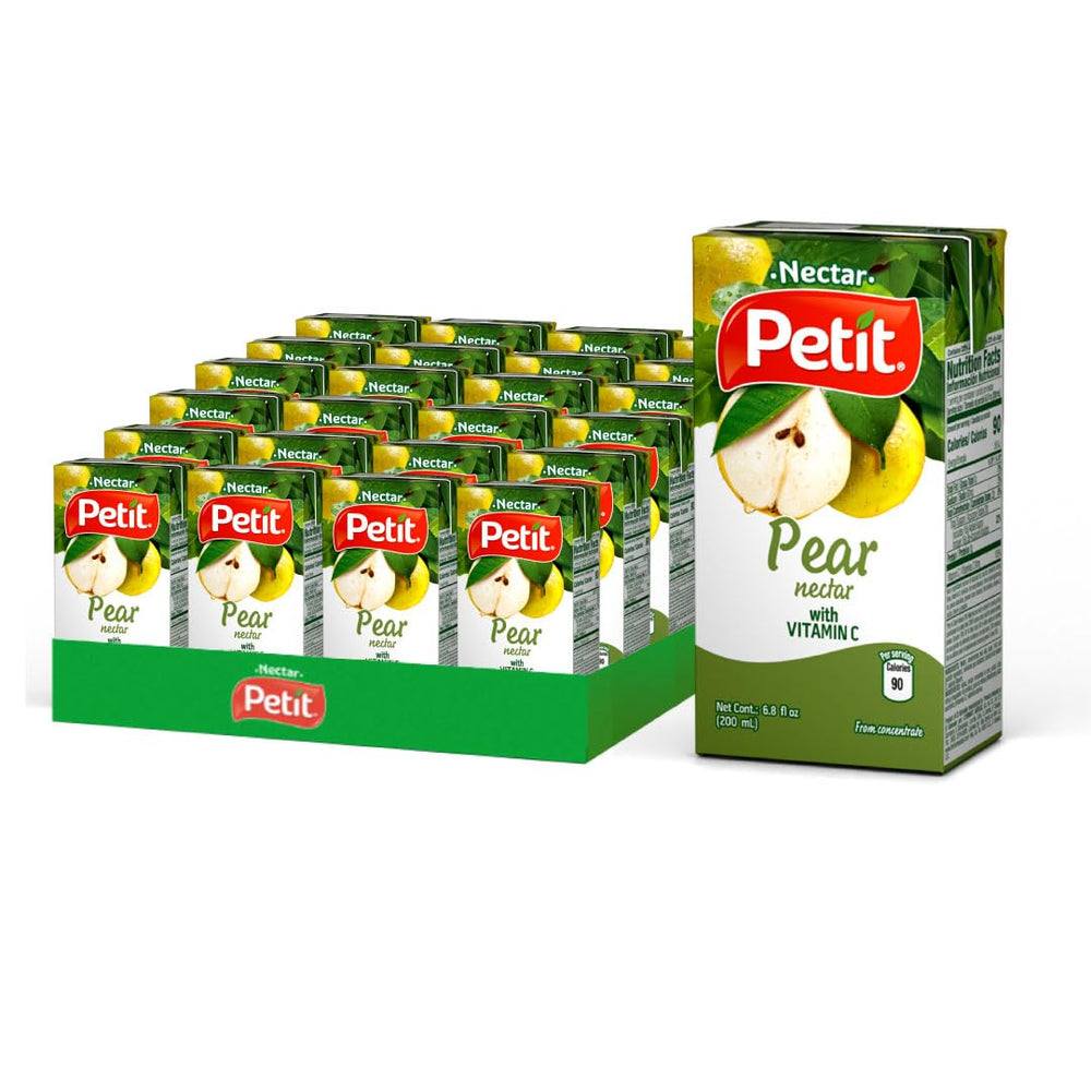 Petit Pear Nectar 200 ml tetra pack poured over ice for a refreshing treat