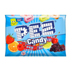 Close-up of PEZ candy refill rolls showing bright colors.