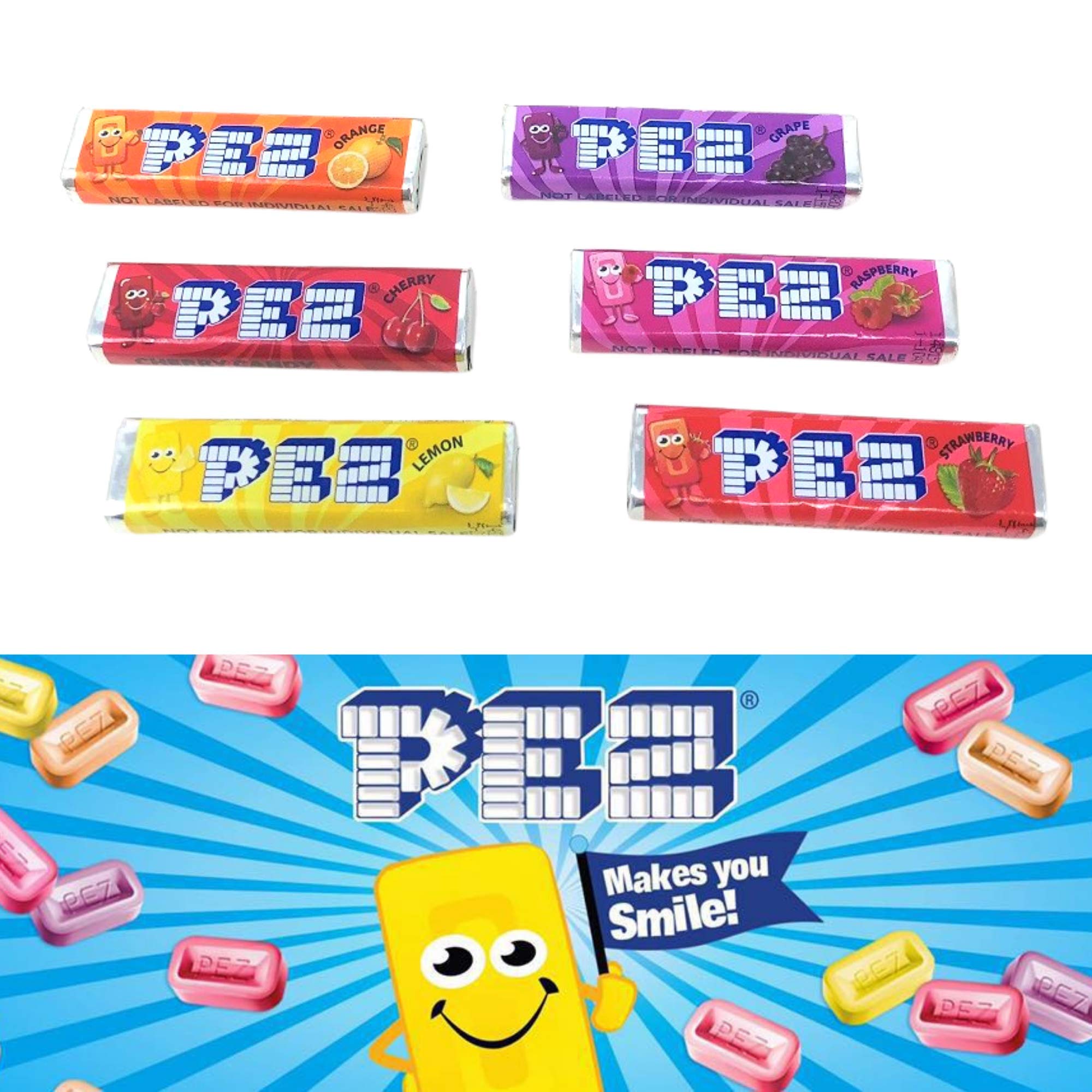 PEZ candy variety flavors displayed in an 11oz bag.