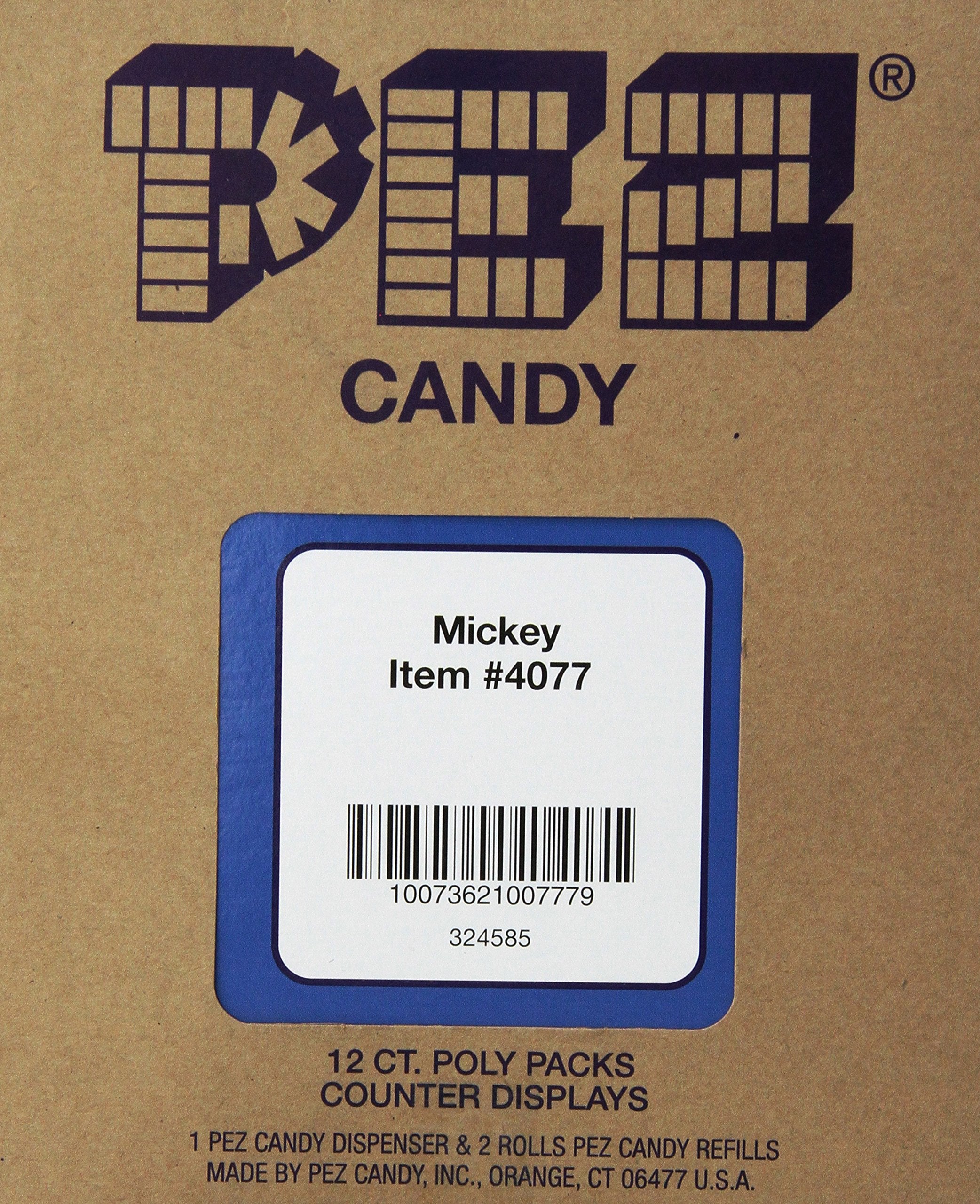 PEZ Disney Mickey dispensers outer-view, showcasing character designs and bright packaging.