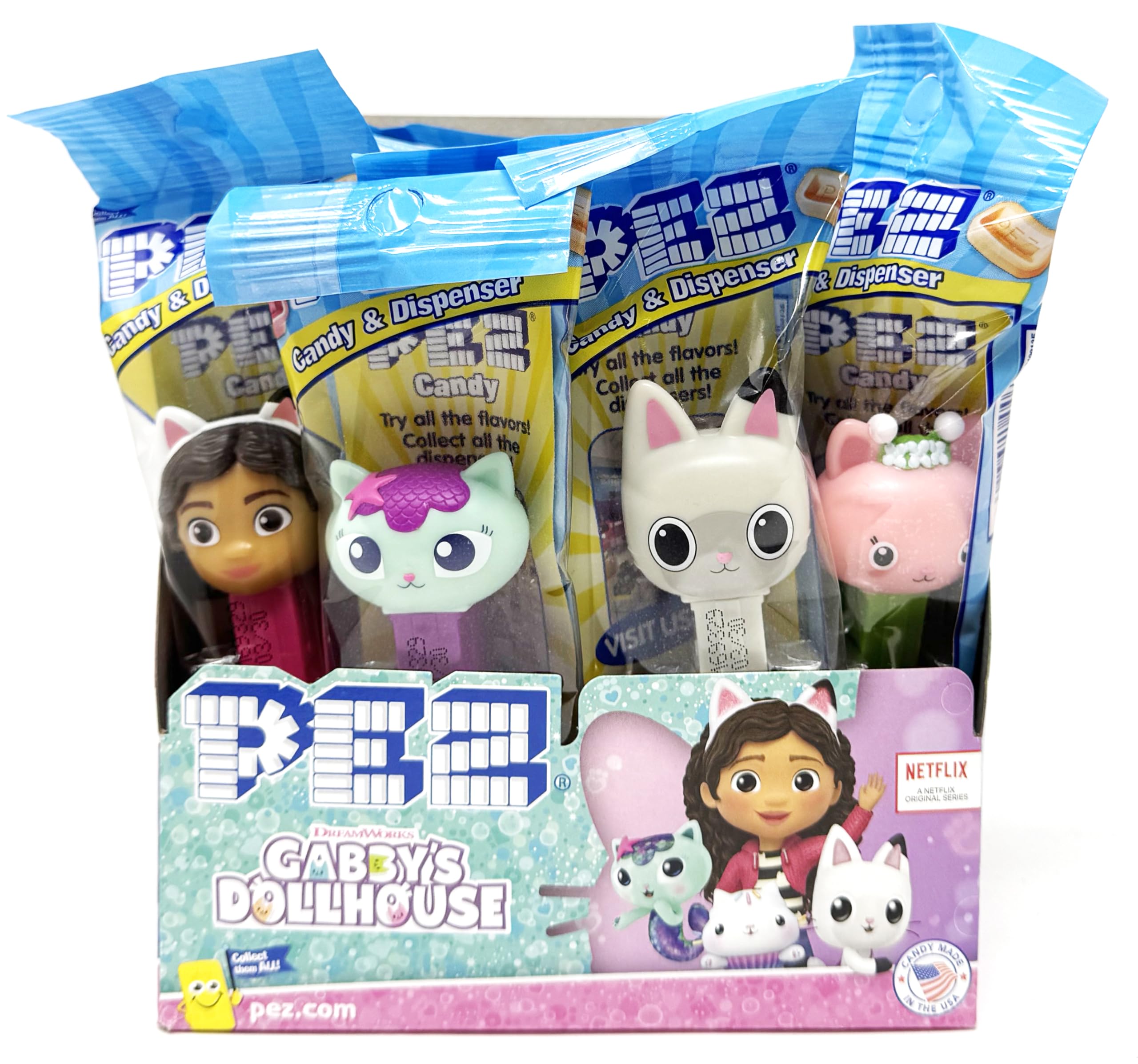 Pez Gabby’s Dollhouse 12-pack display, ideal for party favors.