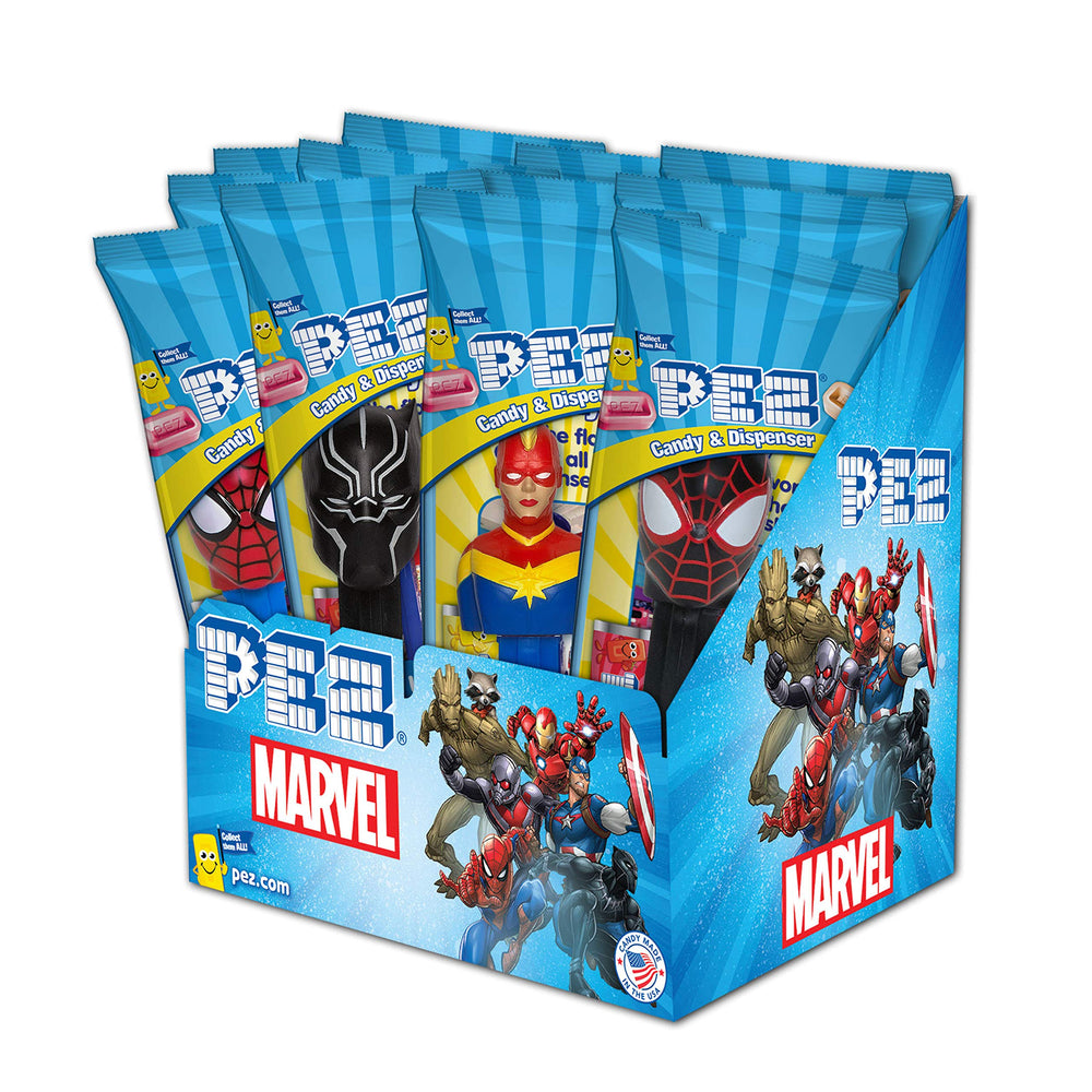 PEZ Marvel 12-pack dispensers with assorted characters for collectability and party fun.