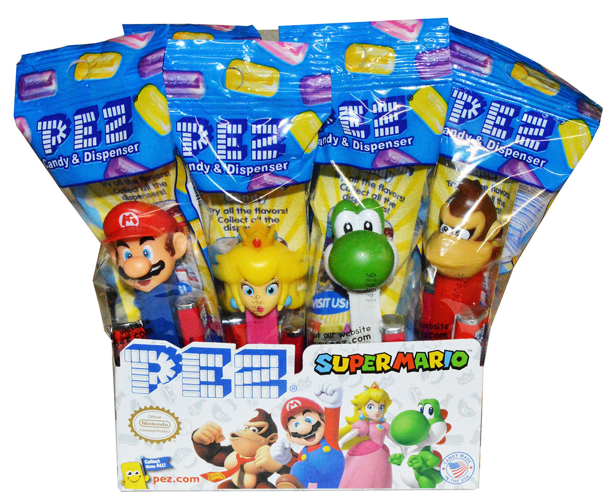 PEZ Nintendo Super Mario dispensers showcasing classic characters for party favors and snacks.