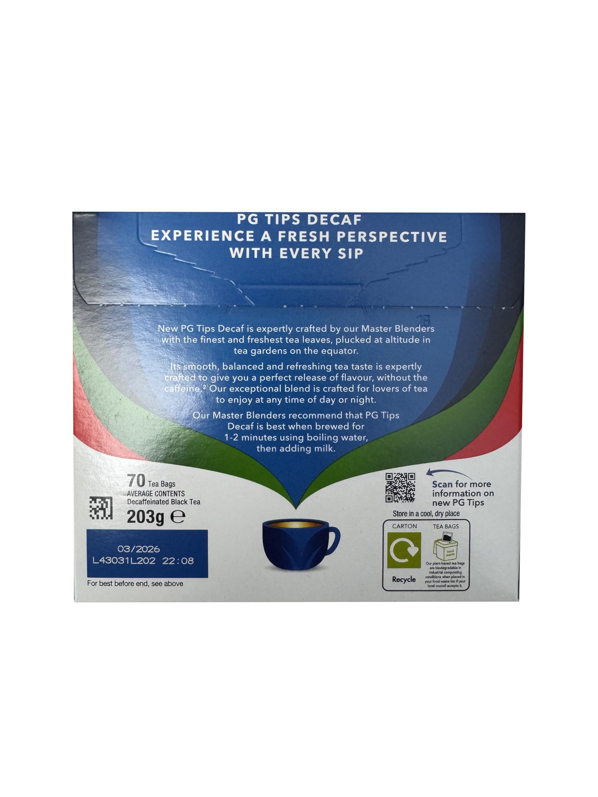 PG Tips decaf tea brew with steam showcasing rich aroma.