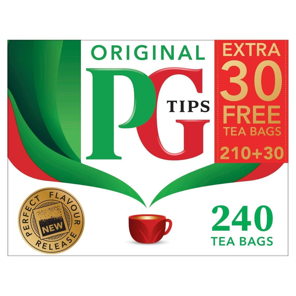 PG Tips Original box front with 240-count packaging for convenient brewing.