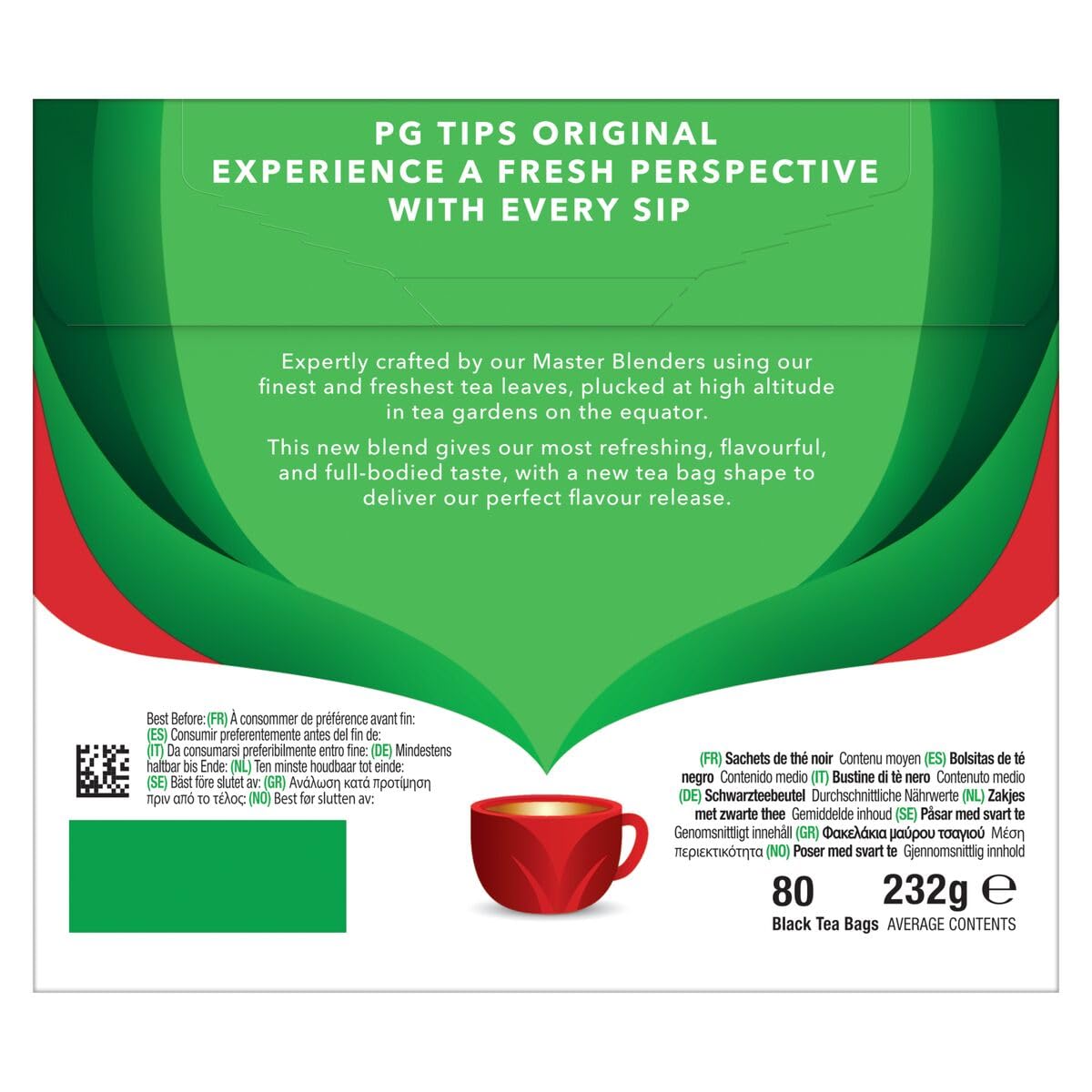 Square PG Tips tea bags designed for optimal water flow and richer infusion.