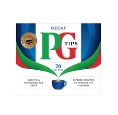 PG Tips Tasty Decaf box open reveals 70 tea bags for daily use.