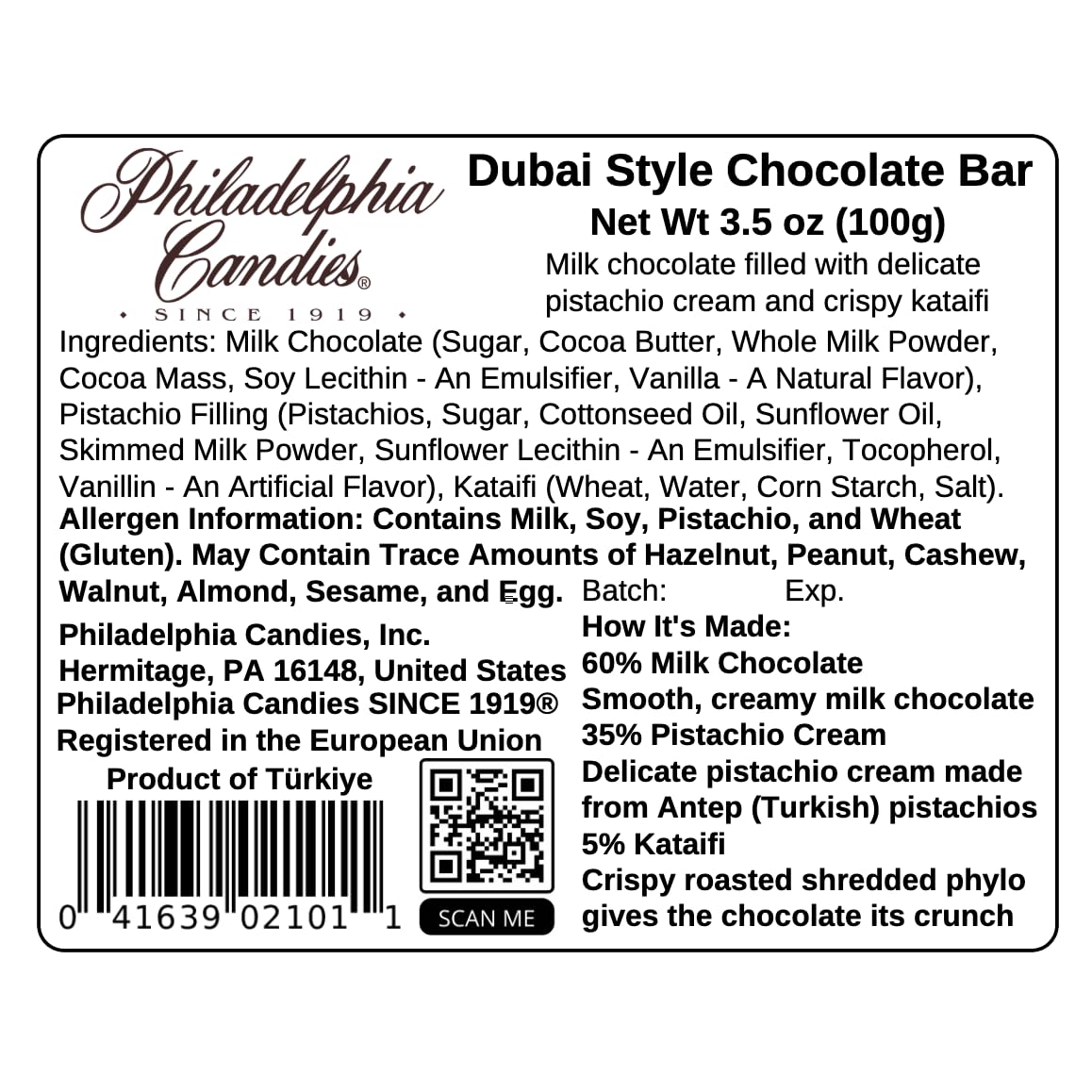 Dubai Style Philadelphia Candies bar with kataifi crunch texture