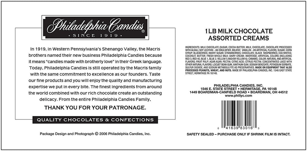 Milk chocolate cream centers by Philadelphia Candies in close up