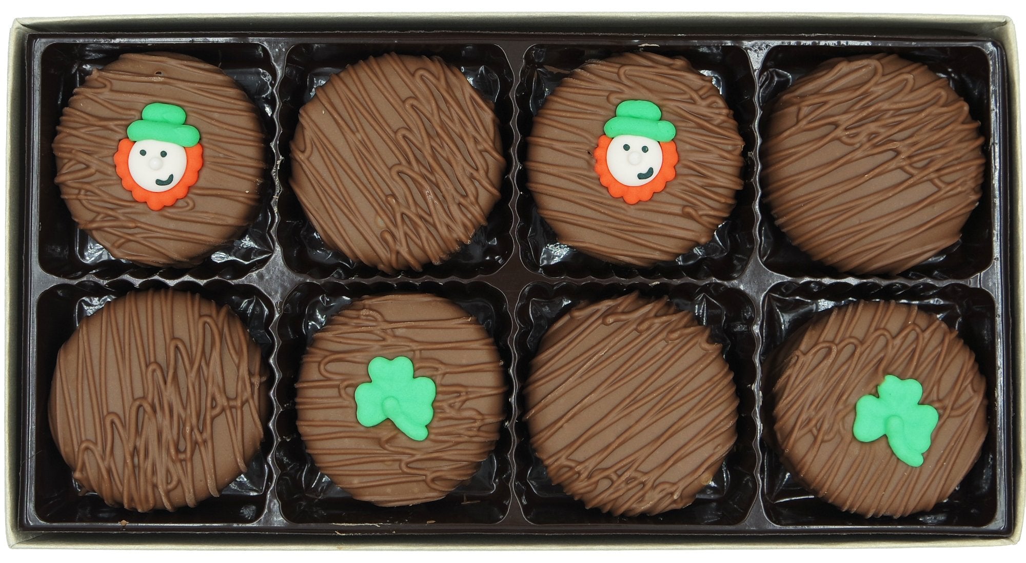 Philadelphia Candies milk chocolate sandwich cookie with Shamrock decoration for celebration