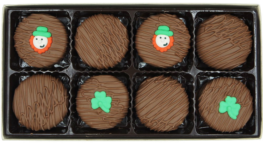 Philadelphia Candies milk chocolate sandwich cookie with Shamrock decoration for celebration