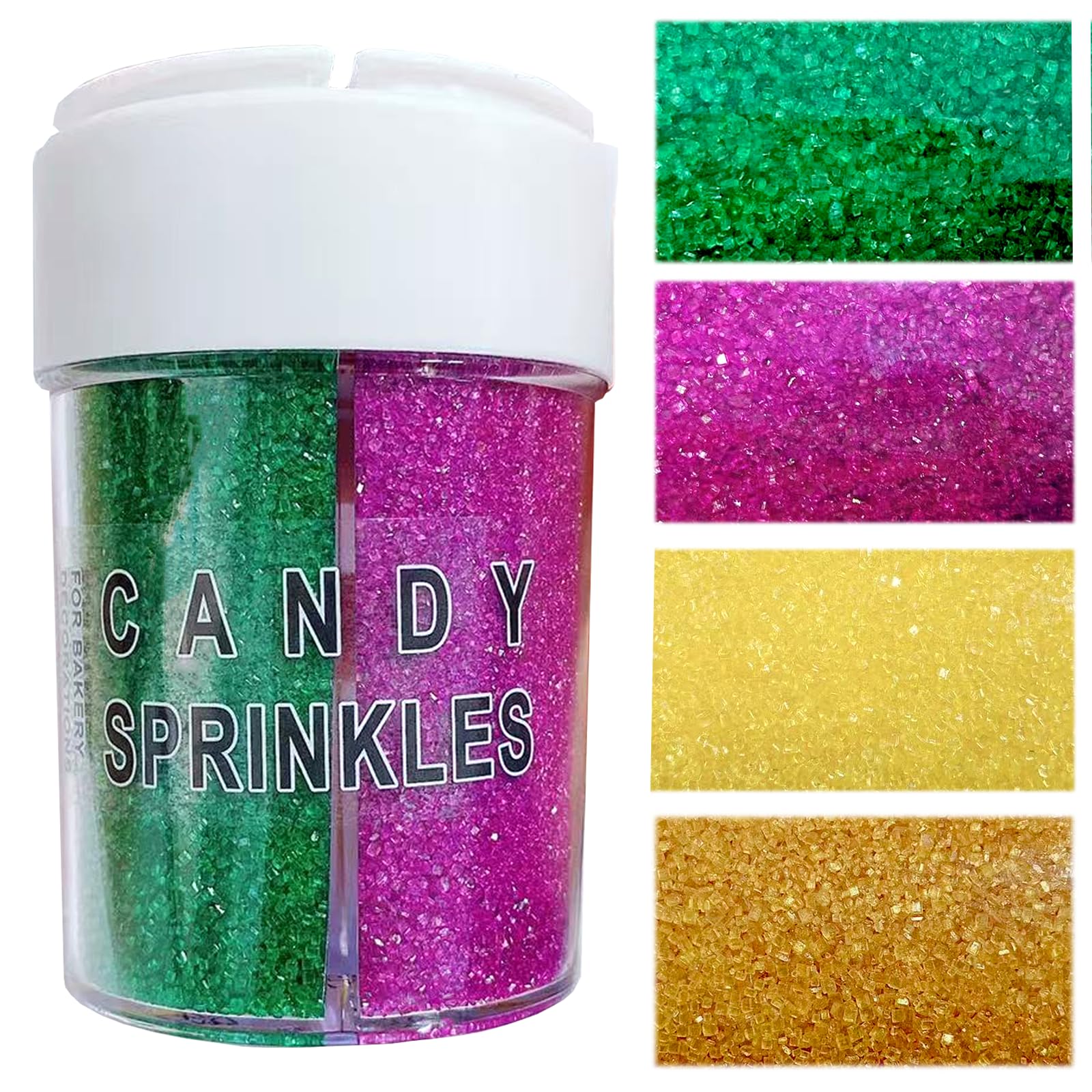 PhilaeEC Mardi Gras sanding sugar bottle adds festive color to cakes.