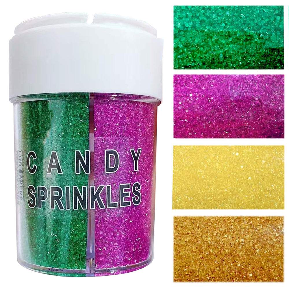 PhilaeEC Mardi Gras sanding sugar bottle adds festive color to cakes.
