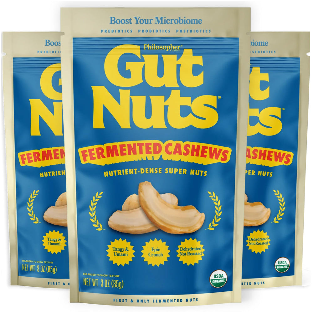 Philosopher Foods Gut Nuts fermented cashews deliver crunchy tang for on-the-go snacking