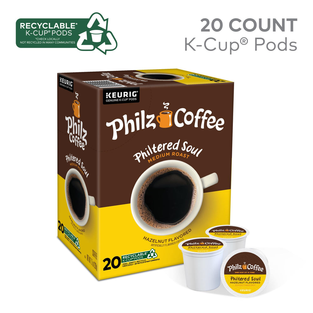 Philtered Soul K-Cup pod in a cup, showcasing convenient single-serve brewing.