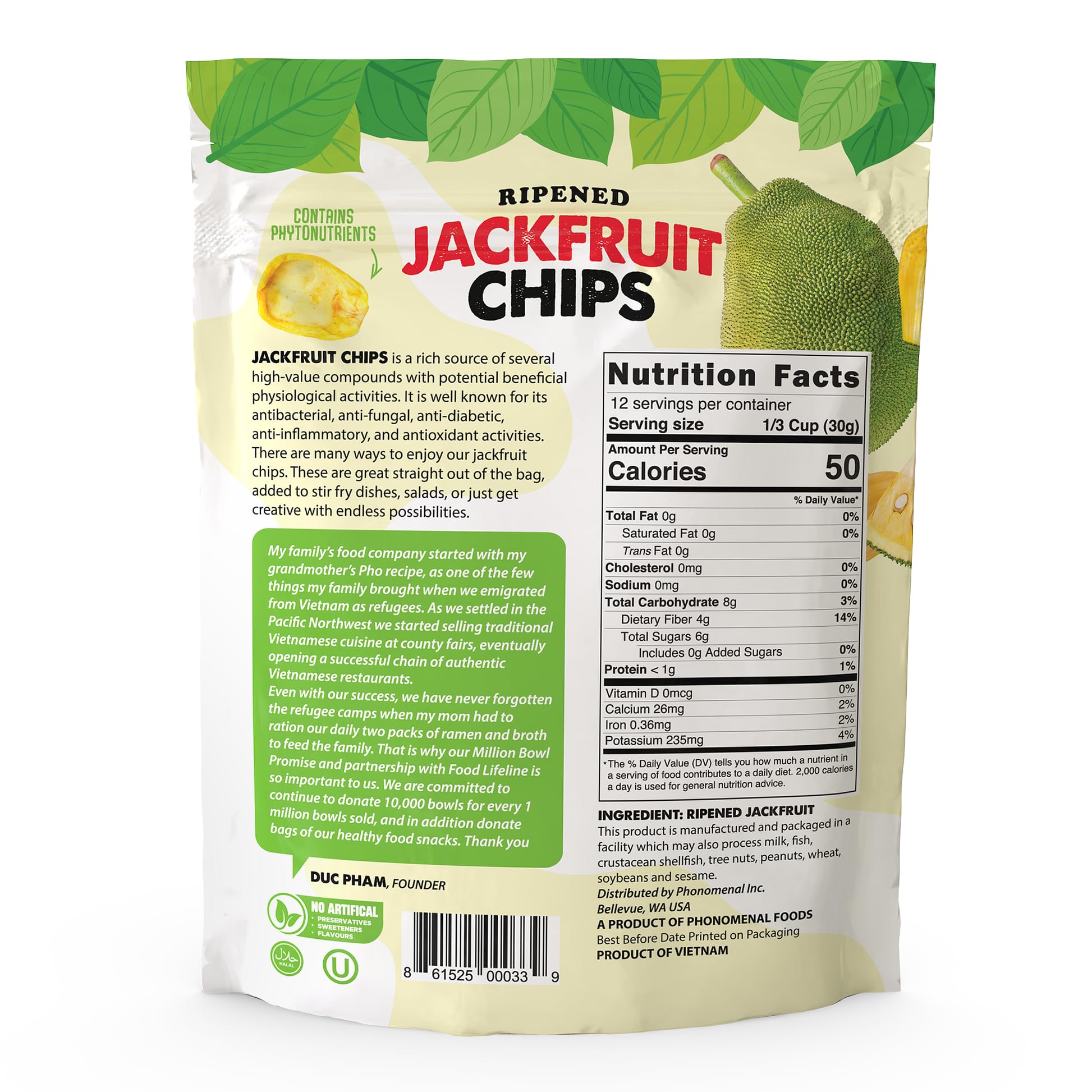 Close-up of Pho'nomenal Ripened Jackfruit Chips highlighting natural sweetness and fiber.