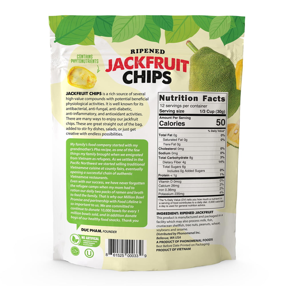 Close-up of Pho'nomenal Ripened Jackfruit Chips highlighting natural sweetness and fiber.