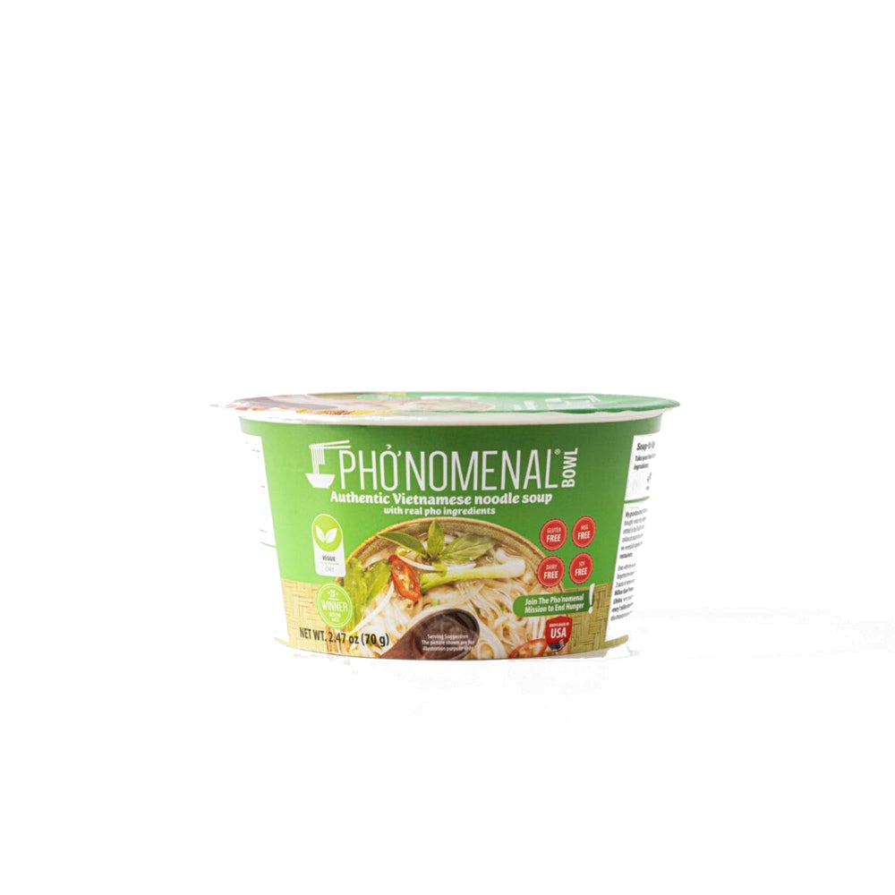 Pho'nomenal veggie bowl with colorful veggies, convenient vegetarian meal.