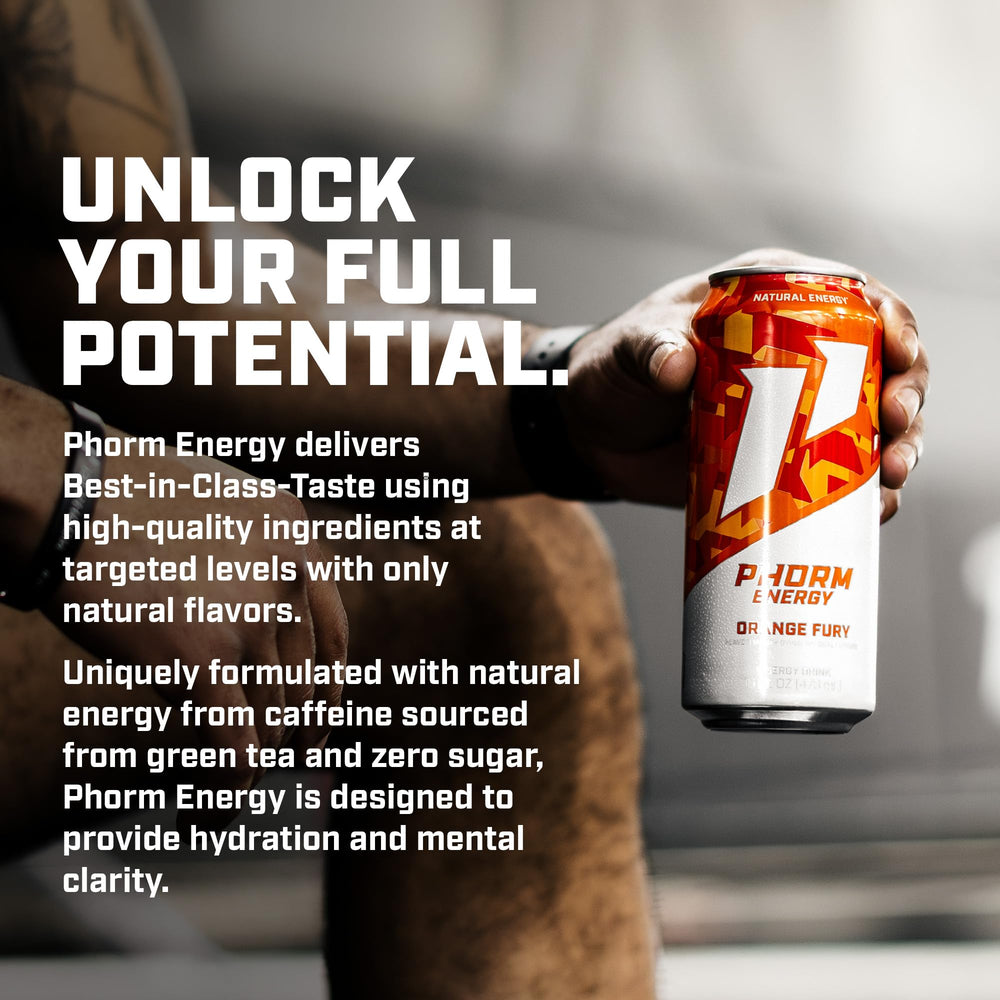 PHORM ENERGY Orange Fury pour into glass with fizz