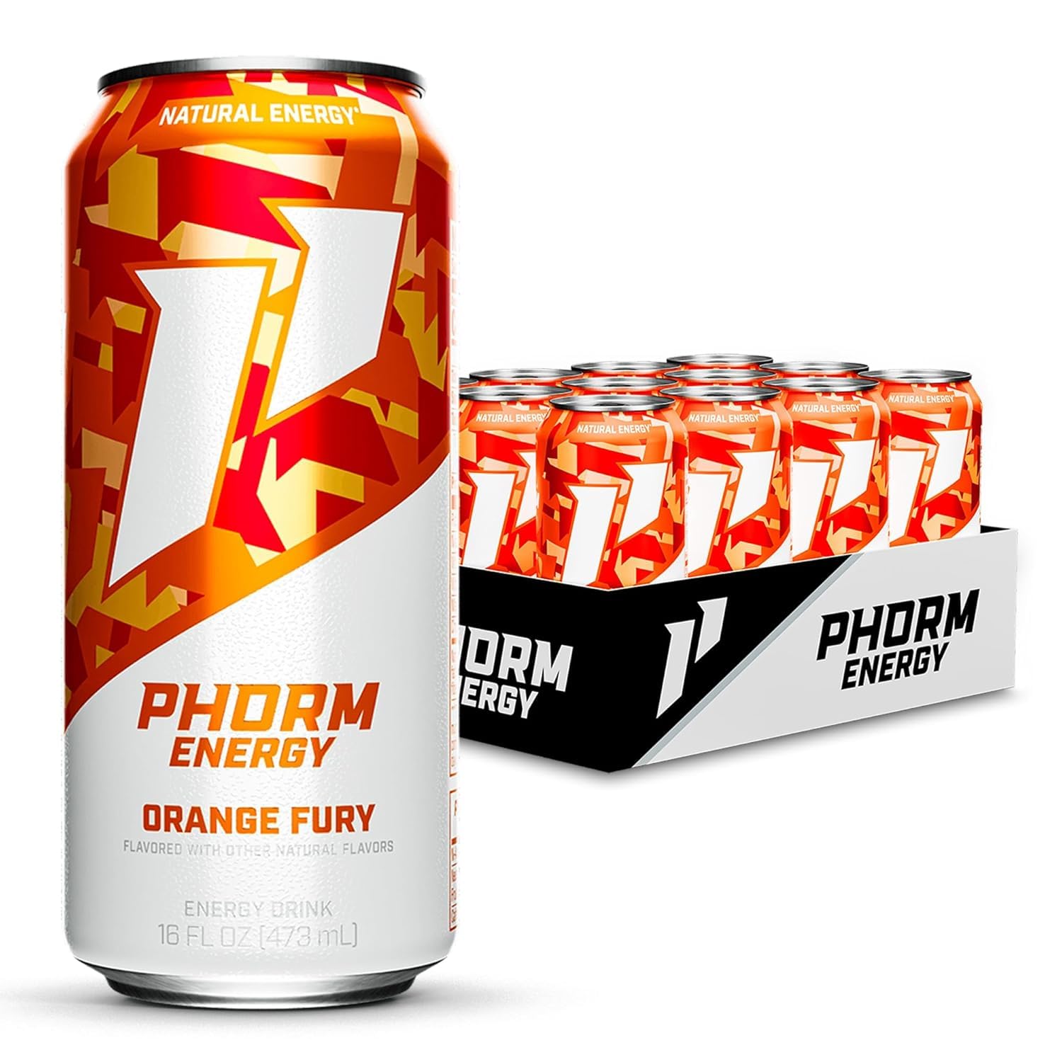 PHORM ENERGY Orange Fury can front view highlighting a sugar-free energy boost
