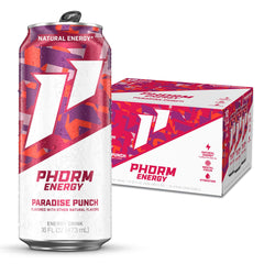 Phorm Energy Paradise Punch can front view highlighting energy boost and zero sugar