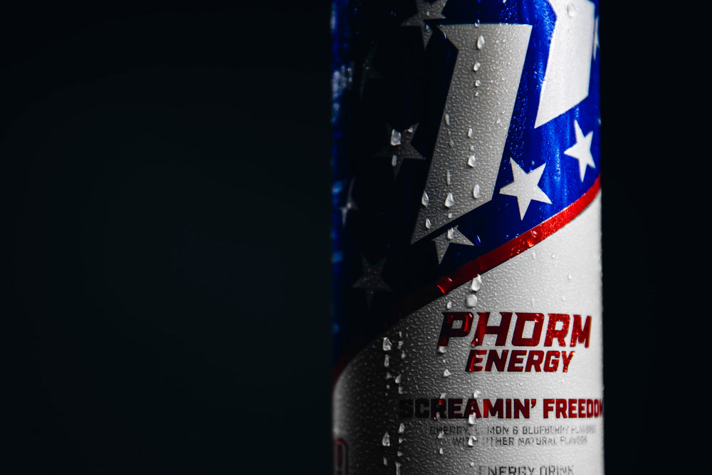 PHORM ENERGY Screamin’ Freedom splash captures bold Rocket Pop flavor.