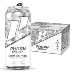 Phorm Energy Silver Lightning can front view with a crisp caffeine boost.