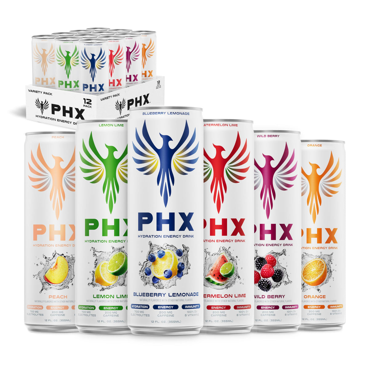 PHX Hydration Energy Drink can front view highlighting electrolyte blend for daily hydration