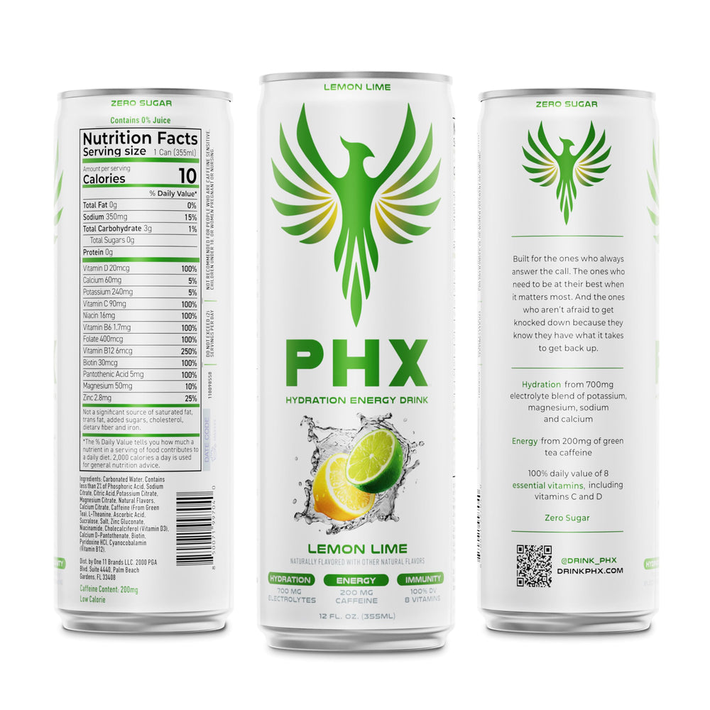 PHX Hydration Energy Drink 12-pack box display for convenient stocking and sharing.