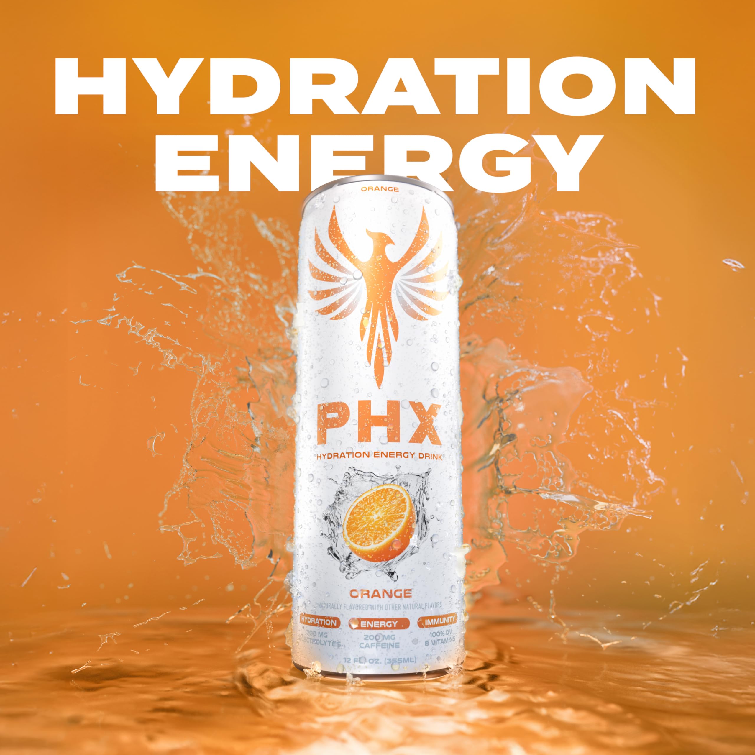 PHX Hydration Energy Drink 12-pack image conveys convenient vegan formula with no artificial flavors