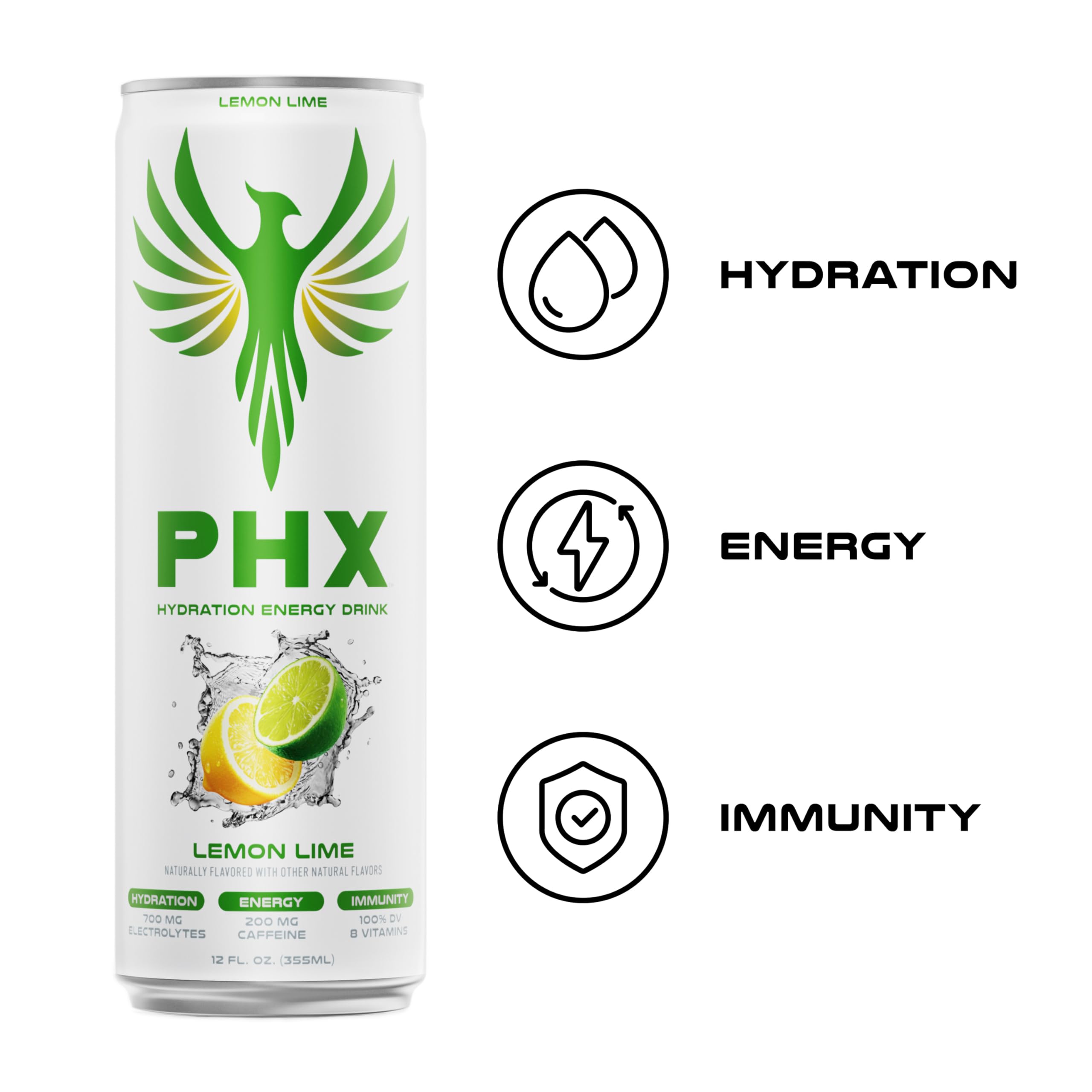 PHX Hydration Energy Drink green tea caffeine icon suggesting natural energy lift.