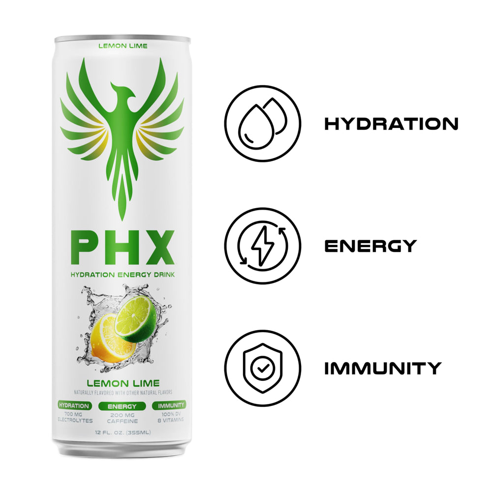 PHX Hydration Energy Drink green tea caffeine icon suggesting natural energy lift.