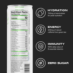 PHX Hydration Energy Drink lemon lime back can highlighting electrolytes and vitamins for daily wellness.