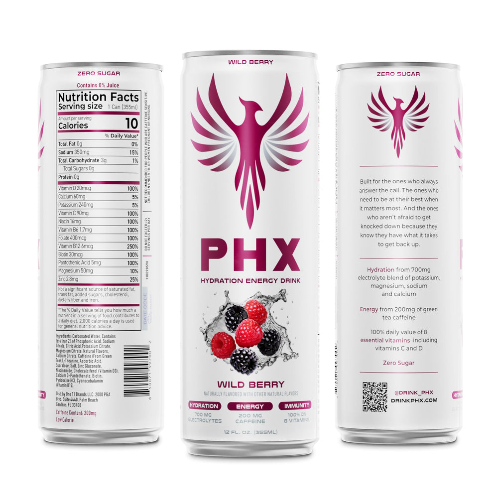 PHX nutrition panel highlights electrolytes and vitamins on label