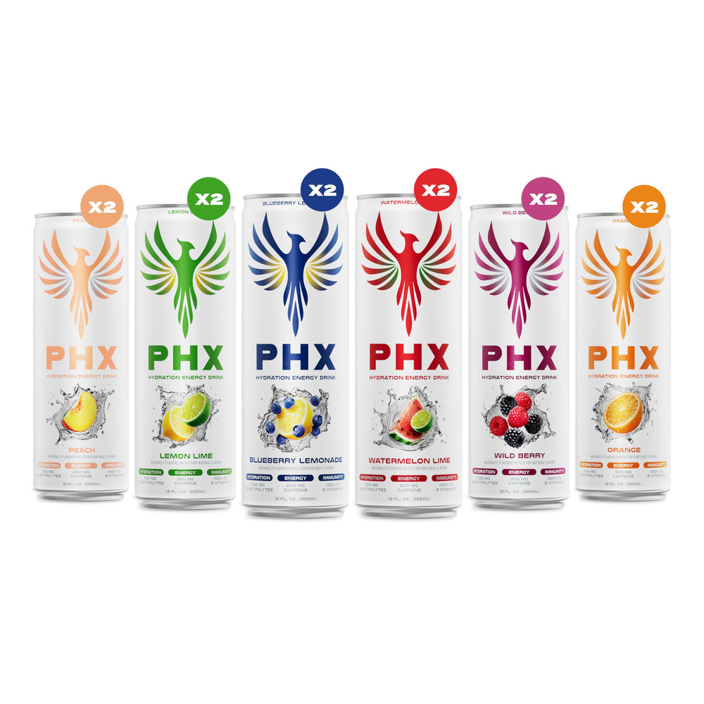 PHX Variety Pack cans displayed for multiple flavors and selection
