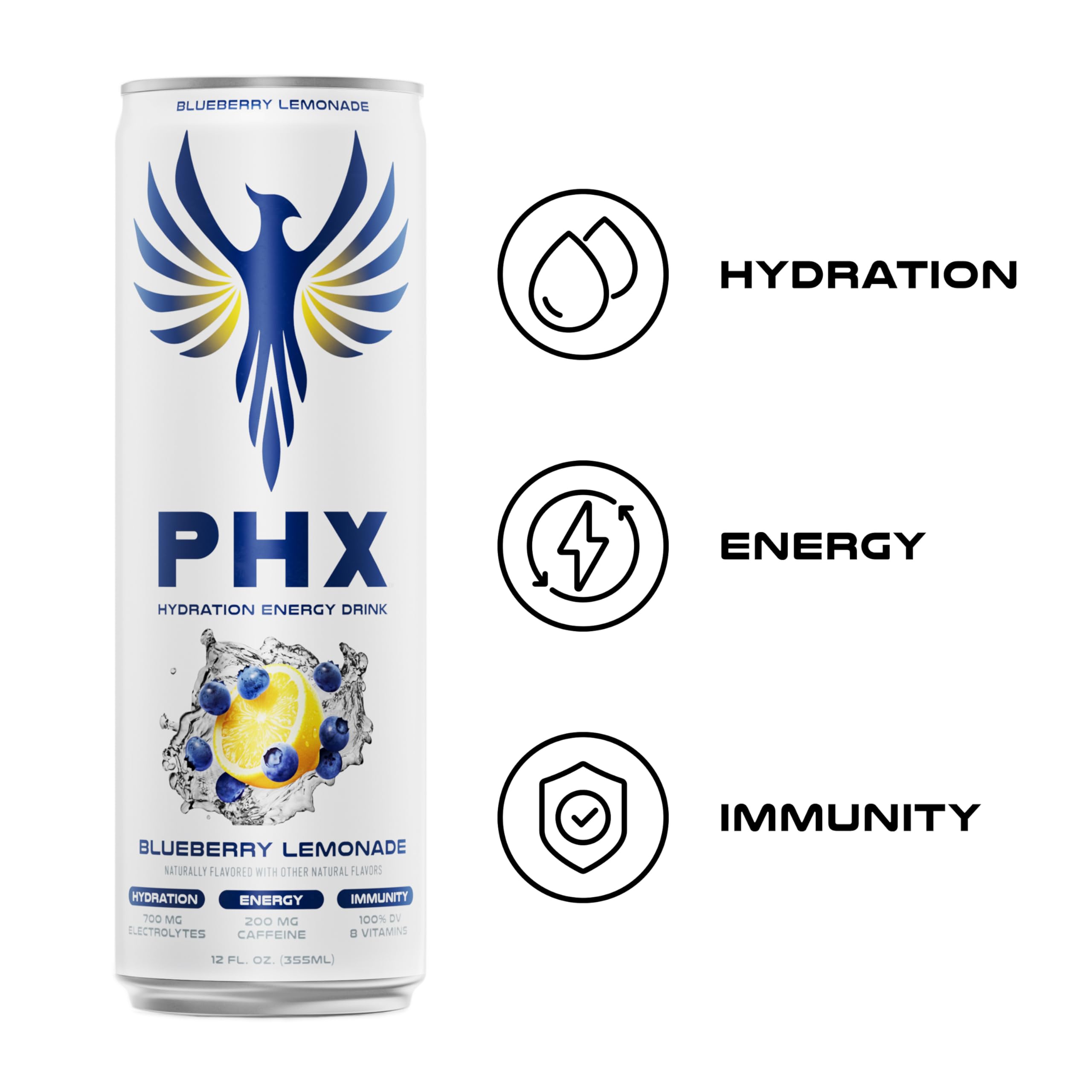 PHX Hydration Energy zero sugar formula can for low-calorie refreshment.