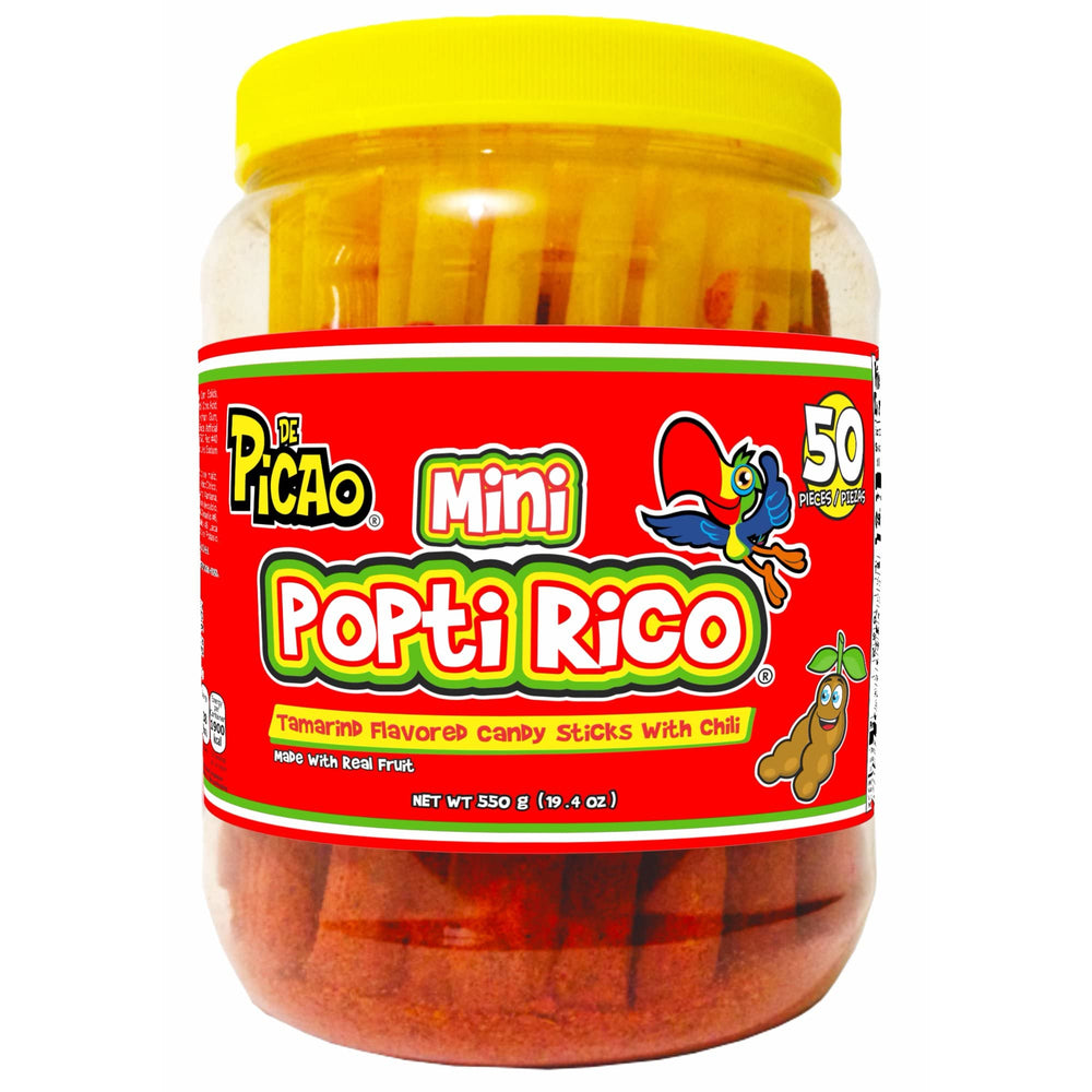 PiCAo tamarindo sticks pack close-up showing spicy-sweet coating for snacking.