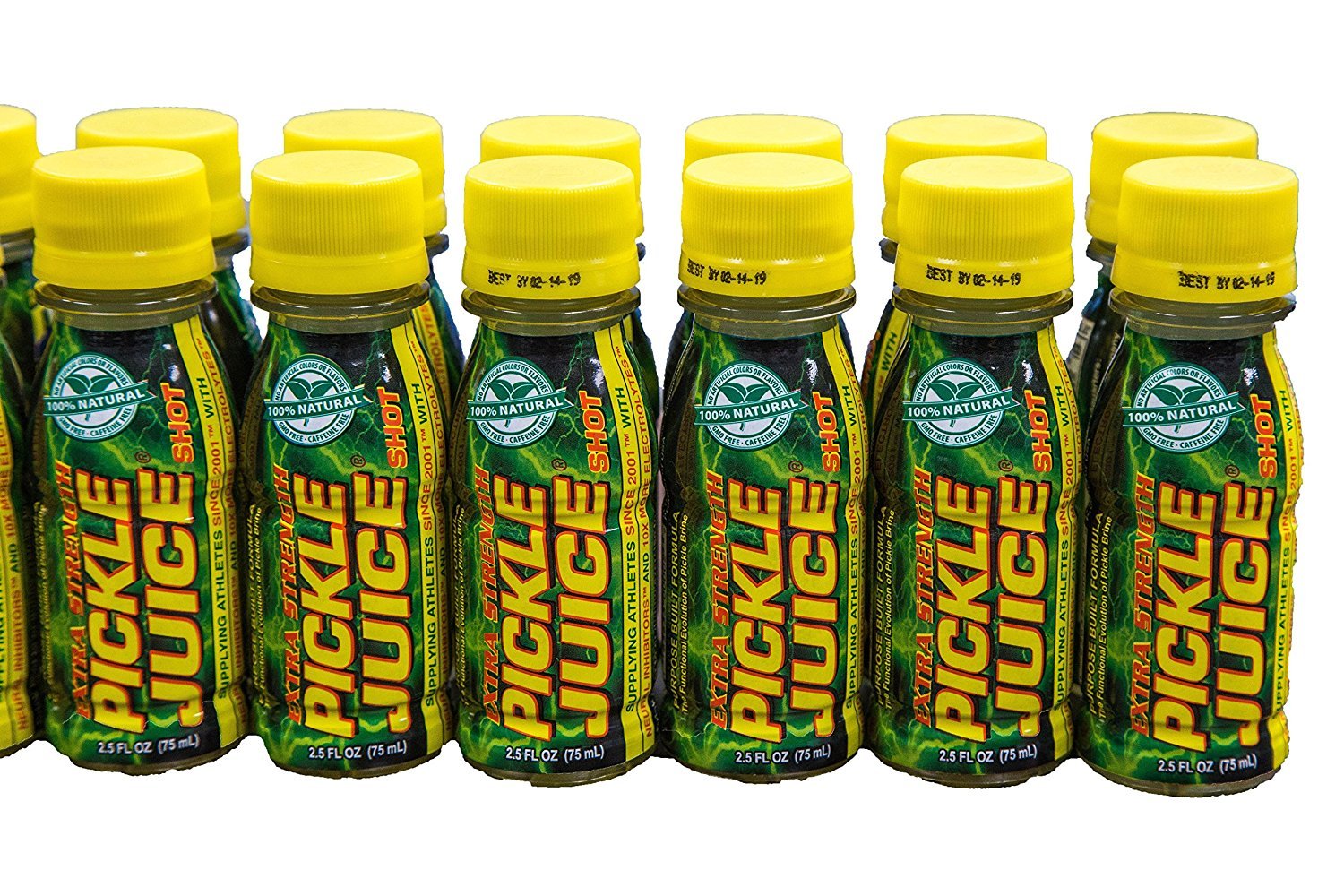 Pickle Juice Extra Strength Shot label detail highlights gluten-free and sugar-free traits