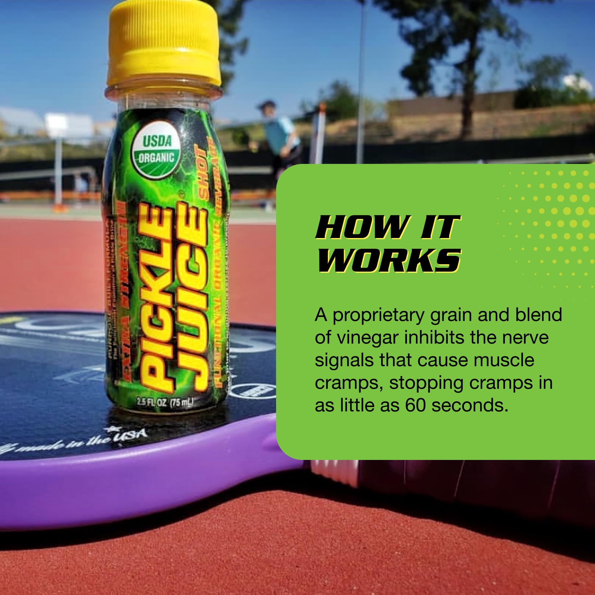 Pickle Juice Sports Shot ingredients panel showing vinegar and minerals.