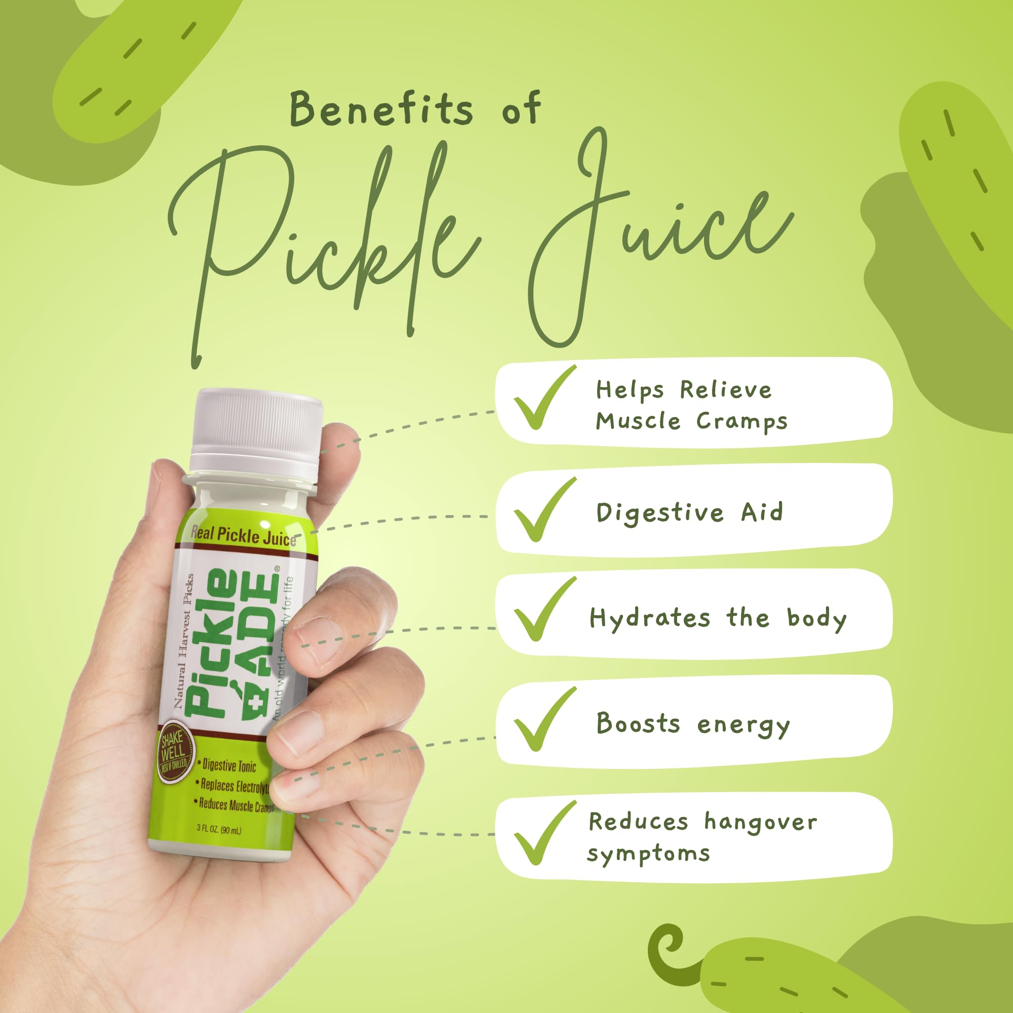 On-the-go 3oz PickleAde shots fit bags for fast, savory hydration.