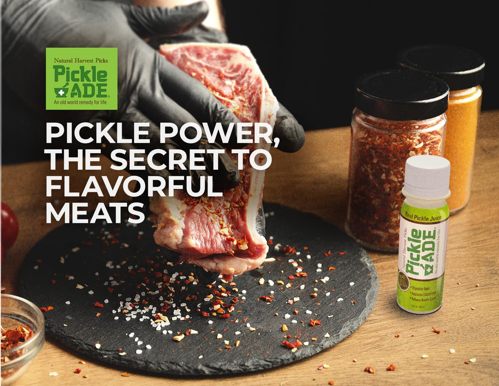 Kosher certified PickleAde pickle juice shot with turmeric on pantry shelf.